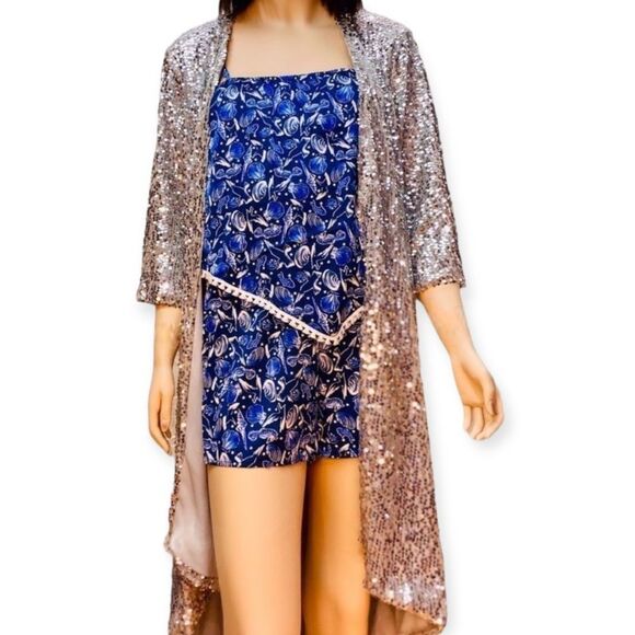 Blue Beach Crochet Tassel Overlay Romper Shorts Outfit NEW - Picture 4 of 6